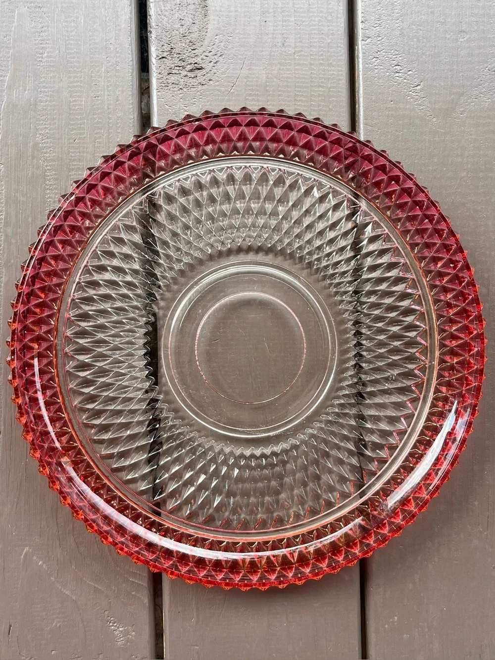 Vintage Indiana Carnival Glass Cranberry Diamond Point Round Serving Platter